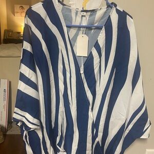 2 Piece Print Women's Blouse and Trouser Set Navy Blue XXL